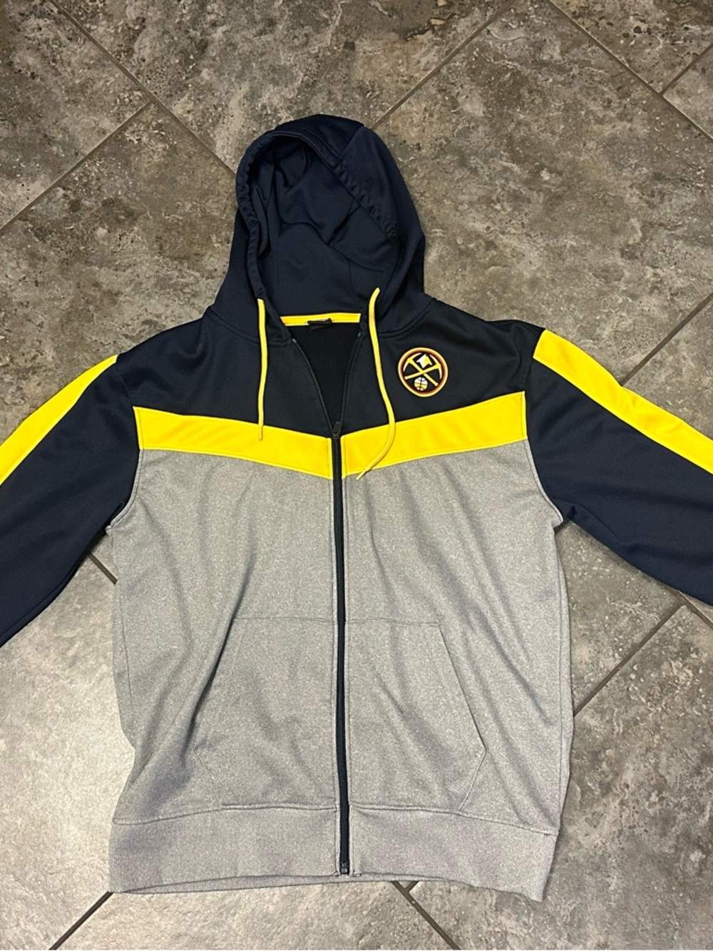 Men's Navy, Gray & Yellow Colorblock Performance Zip Hoodie